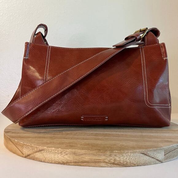 90s Nine & Co. Warm Brown Red Vegan Leather Buckle Medium Shoulder Bag - Picture 15 of 15